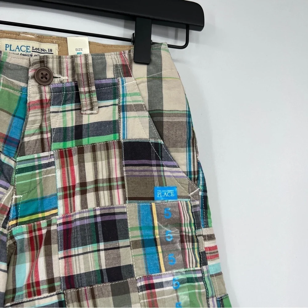 NEW The Children's Place Multicolor Striped Plaid Adjustable Wait Cargo Shorts